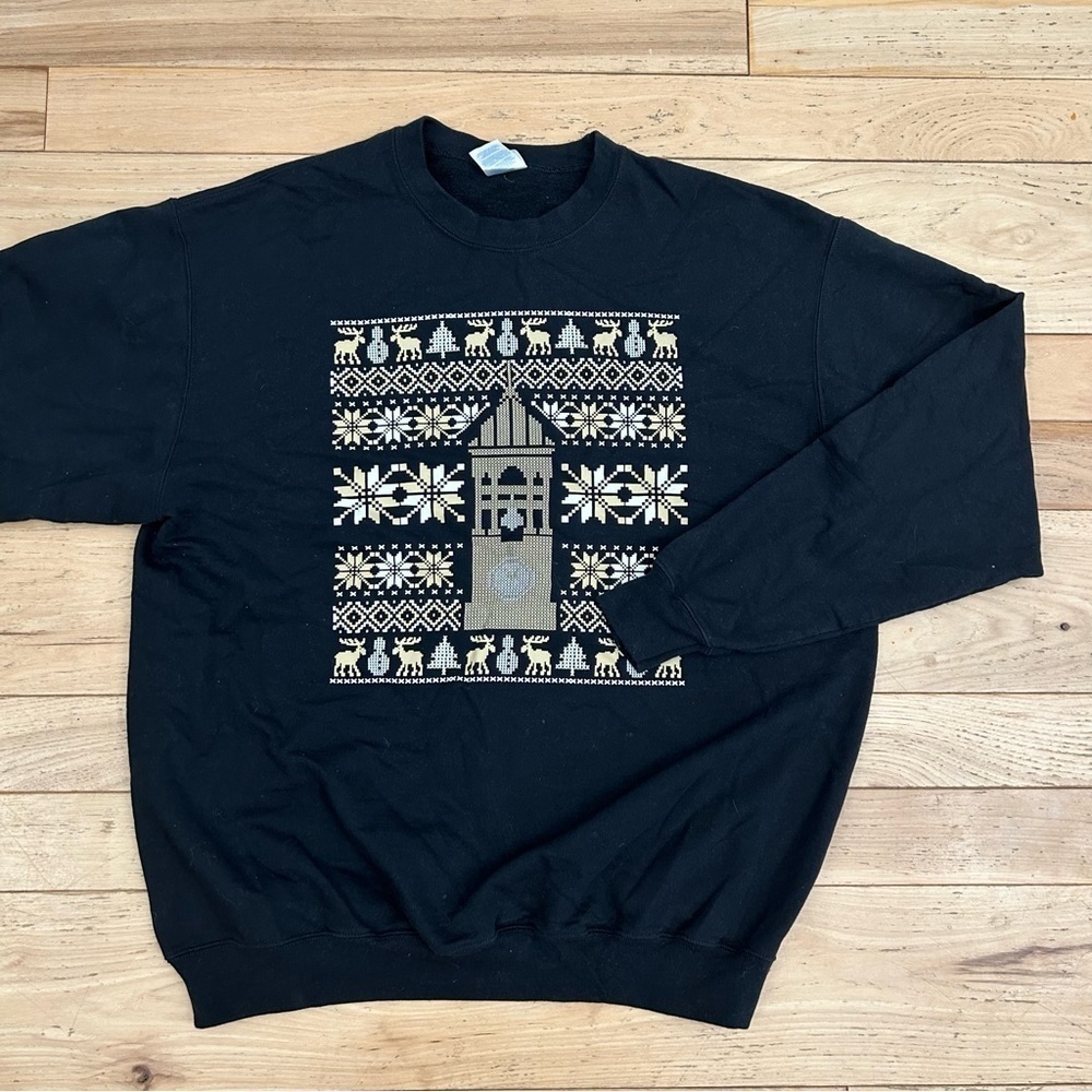 Purdue Bell Tower Christmas Sweater Black Crewneck Unisex Size XL